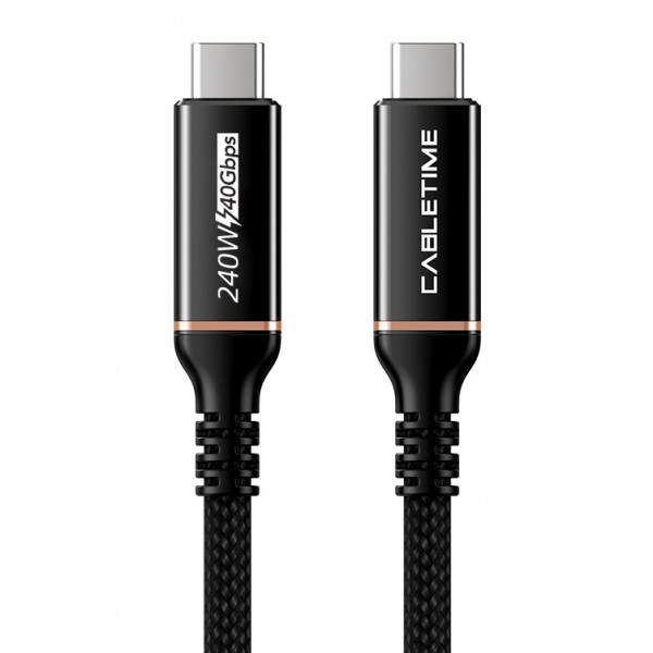 CABLETIME καλώδιο USB-C σε USB-C CT-USB4, 240W, 40Gbps, 8K/60Hz, USB4, 1m, μαύρο - CABLETIME