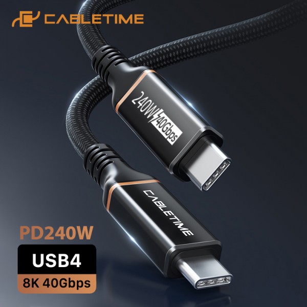 CABLETIME καλώδιο USB-C σε USB-C CT-USB4, 240W, 40Gbps, 8K/60Hz, USB4, 1m, μαύρο - CABLETIME