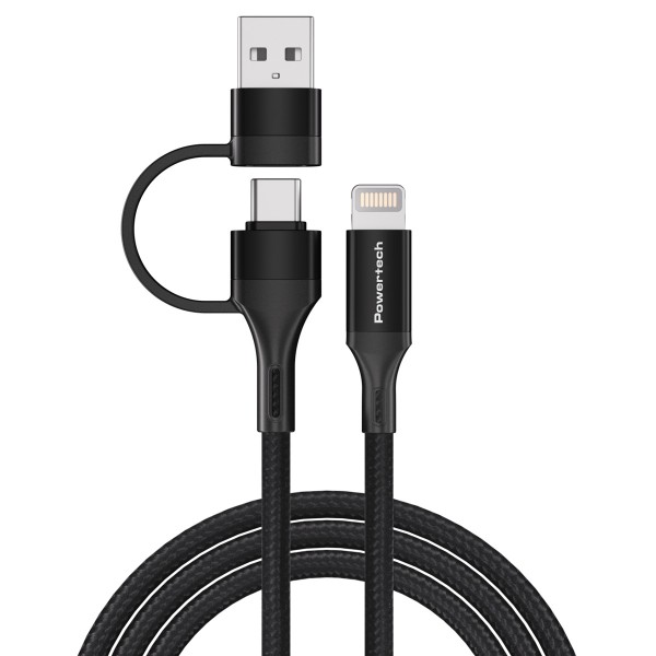 POWERTECH καλώδιο USB & USB-C σε Lightning PTR-0159, PD 27W, copper, 1.5m, μαύρο - Powertech