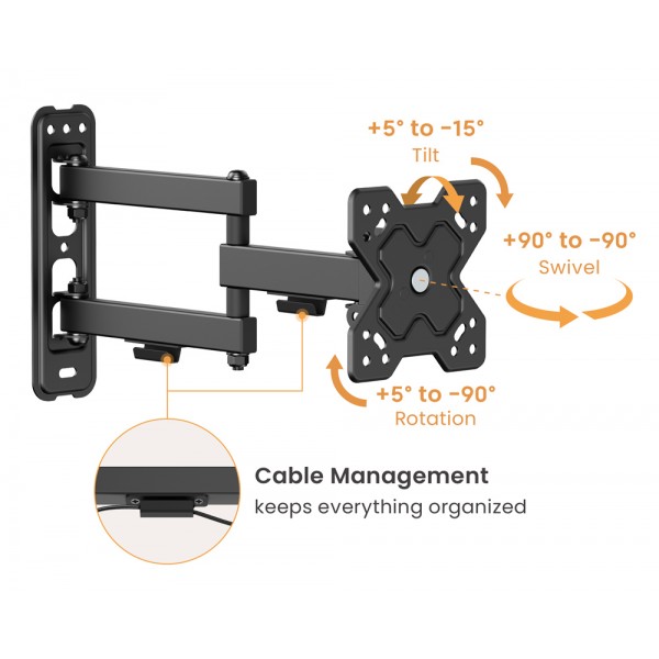 POWERTECH επιτοίχια βάση τηλεόρασης PT-1279, 13-32", έως 20kg, full motion - Εικόνα & Ήχος