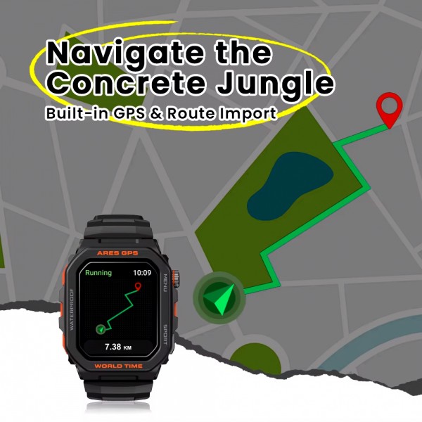 ZEBLAZE smartwatch Ares GPS, heart rate, 1.75" IPS, GPS, 3 ATM, μαύρο - Smartwatches