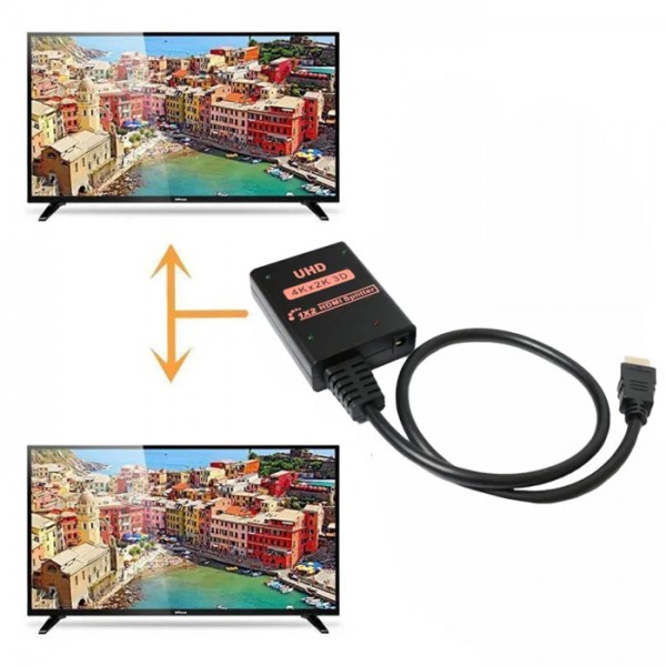 POWERTECH HDMI splitter CAB-H173, 1-in σε 2-out, 4K/30Hz, HDR/HDCP, μαύρο - KVM - Μετατροπείς