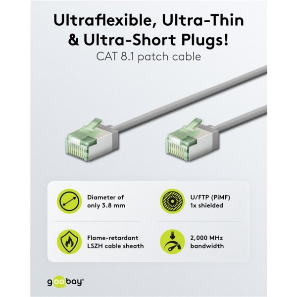 GOOBAY καλώδιο δικτύου 74344, CAT 8.1 U/FTP, slim, copper, 40Gbps, 0.25m, γκρι - GOOBAY