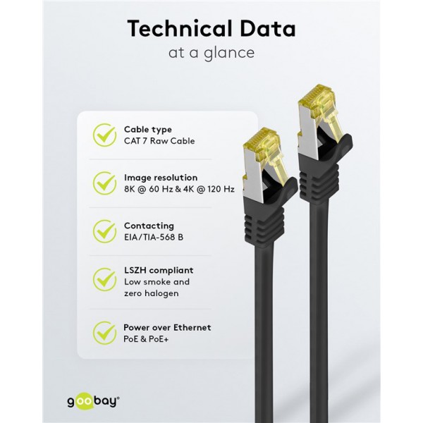 GOOBAY καλώδιο δικτύου 91572, CAT 7 S/FTP, copper, 500MHz, 0.25m, μαύρο