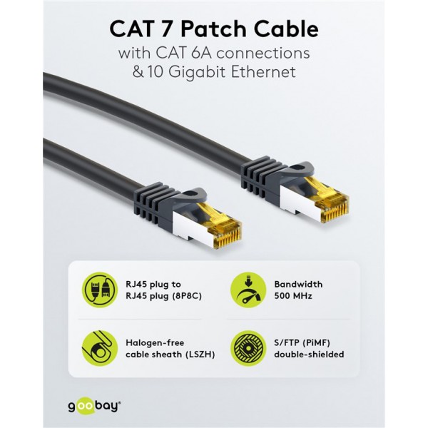 GOOBAY καλώδιο δικτύου 91572, CAT 7 S/FTP, copper, 500MHz, 0.25m, μαύρο - GOOBAY