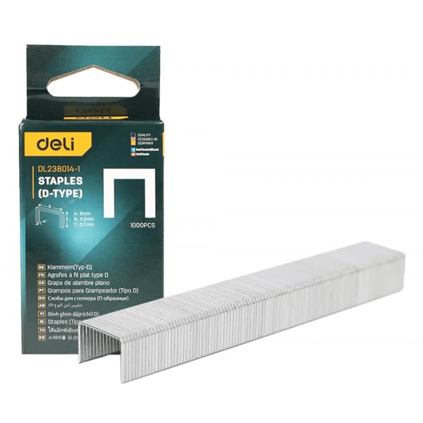 DELI συνδετήρες σχήματος Π DL238014-1 για καρφωτικό, 0.7x8x11.3mm, 1000τμχ - Εργαλεία Χειρός