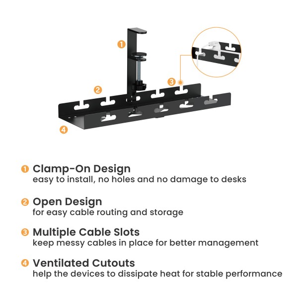 BRATECK cable management γραφείου CC11-10-1, μεταλλικό, 40x12.9x19cm, μαύρο - BRATECK