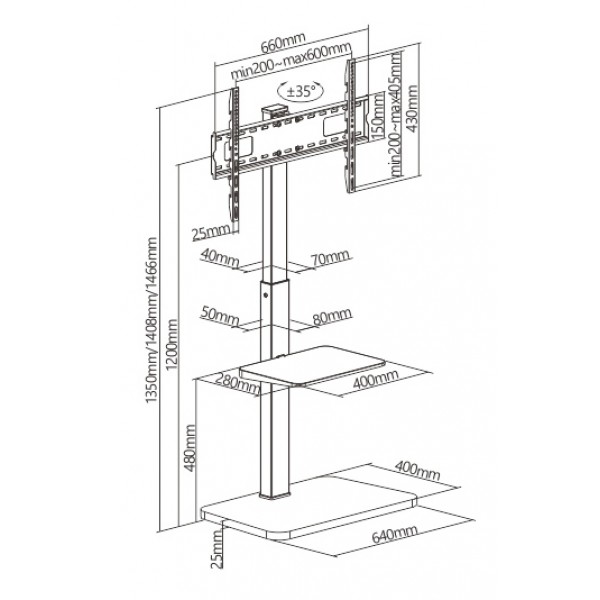 BRATECK βάση τηλεόρασης δαπέδου FS32-46, 37-75", έως 40kg, με ράφι