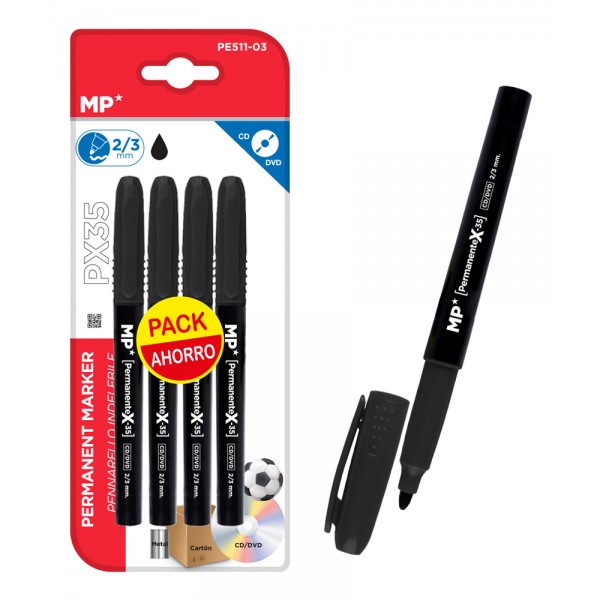 MP ανεξίτηλος μαρκαδόρος PE511-03, 2/3mm, μαύρος, 4τμχ - Γραφική Ύλη