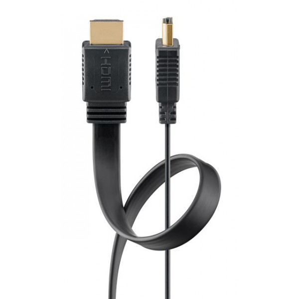 GOOBAY καλώδιο HDMI 2.0 61279, Ethernet flat, 4K/60Hz 18 Gbps, 2m, μαύρο