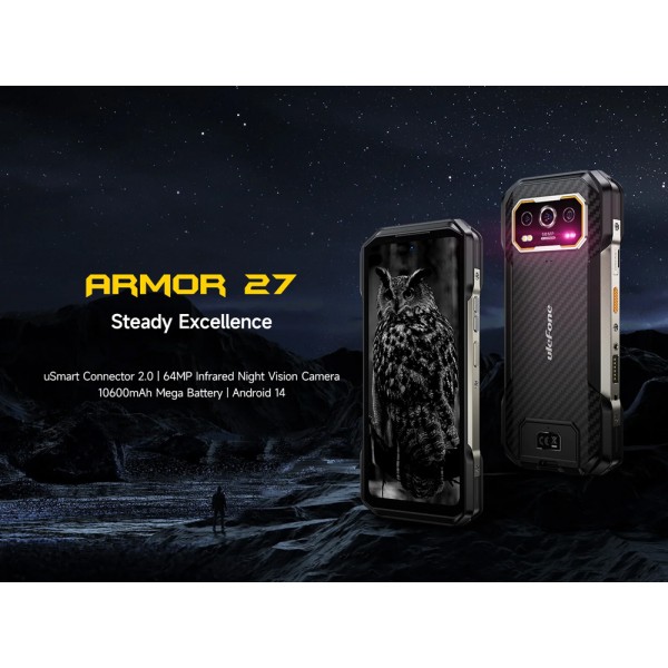 ULEFONE smartphone Armor 27, 6.78", 12/256GB, 10600mAh, IP68/IP69K, μαύρο - Smartphones
