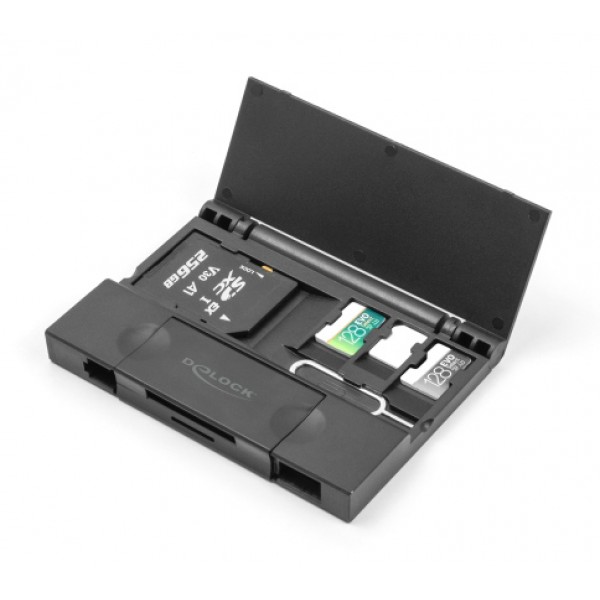 DELOCK card reader 91014 για SD & micro SD, με θήκη, USB/USB-C, 5Gbps, μαύρο - USB Hubs - Card Readers