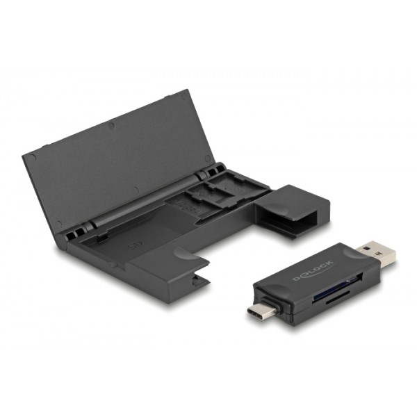 DELOCK card reader 91014 για SD & micro SD, με θήκη, USB/USB-C, 5Gbps, μαύρο - USB Hubs - Card Readers