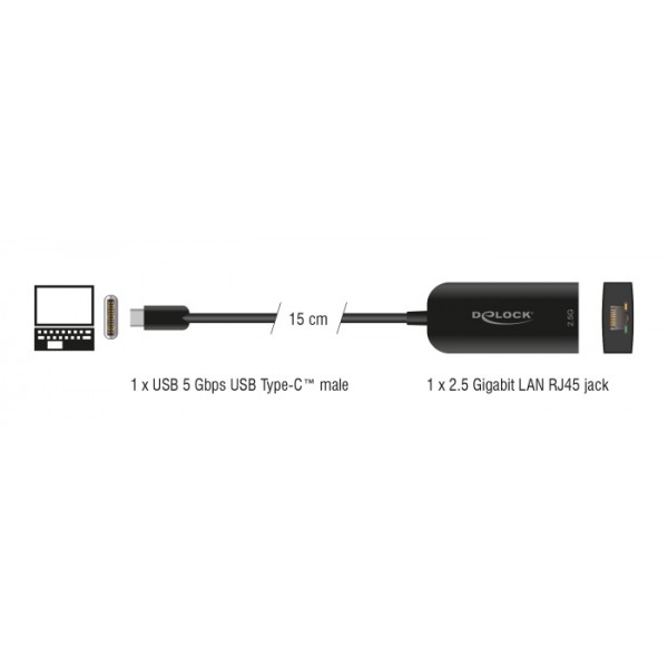 DELOCK αντάπτορας δικτύου 66046, USB-C, 2.5Gbps Ethernet, μαύρος - Κάρτες Δικτύου - USB Dongles