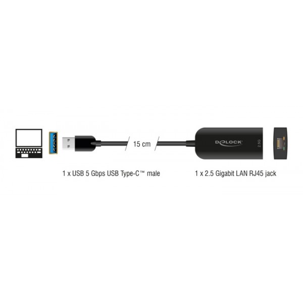 DELOCK αντάπτορας δικτύου 66045, USB, 2.5Gbps Ethernet, μαύρος - Κάρτες Δικτύου - USB Dongles