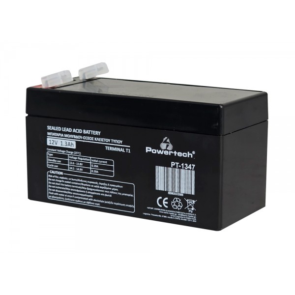 POWERTECH μπαταρία μολύβδου PT-1347, 12V 1.3Ah, T1 - Μπαταρίες UPS