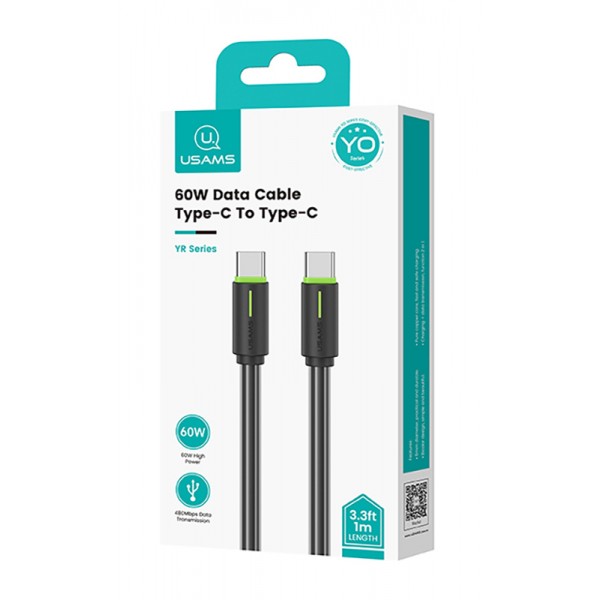 USAMS καλώδιο USB-C US-SJ734, 60W, 480Mbps, 1m, μαύρο