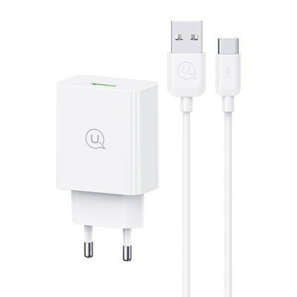 USAMS φορτιστής τοίχου SCXLTZ02 με καλώδιο USB-C, USB, 18W, λευκός - Mobile