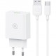 USAMS φορτιστής τοίχου SCXLTZ02 με καλώδιο USB-C, USB, 18W, λευκός
