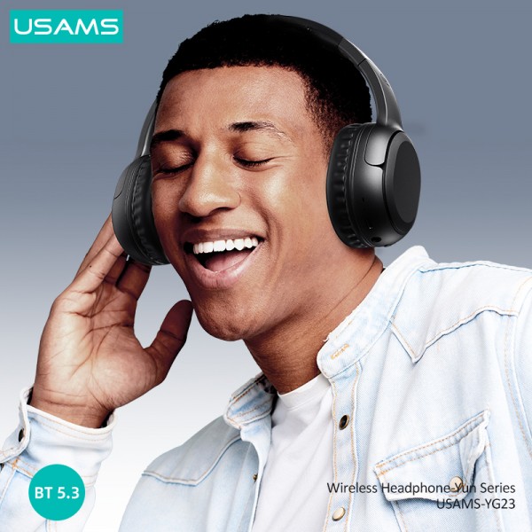 USAMS headphones YG23, ασύρματα & ενσύρματα, Φ40mm, 300mAh, μαύρα - Ακουστικά - Bluetooth