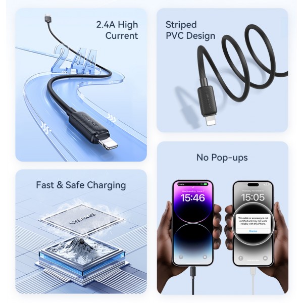 USAMS καλώδιο Lightning σε USB US-SJ689, 12W, 480Mbps, 1m, λευκό - USAMS