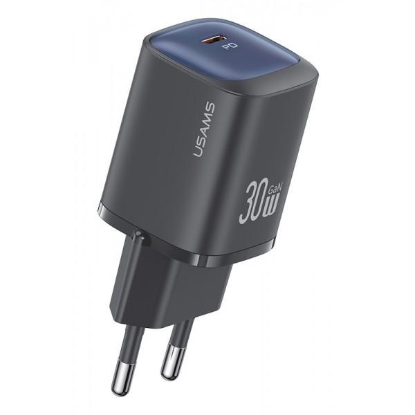 USAMS φορτιστής τοίχου US-CC251, USB-C, 30W, GaN, μαύρος - Φορτιστές Κινητών