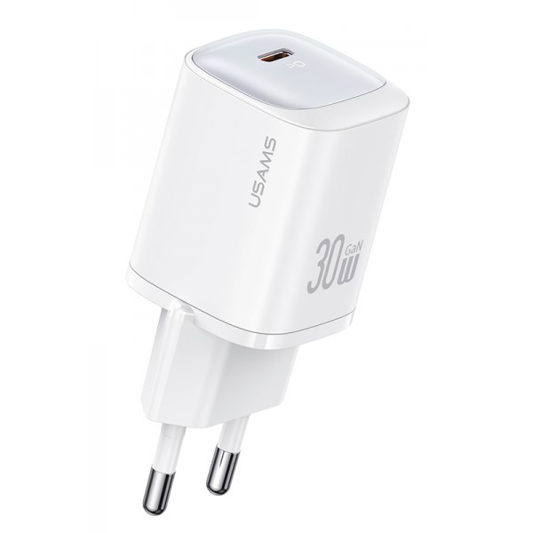 USAMS φορτιστής τοίχου US-CC251, USB-C, 30W, GaN, λευκός - Φορτιστές Κινητών