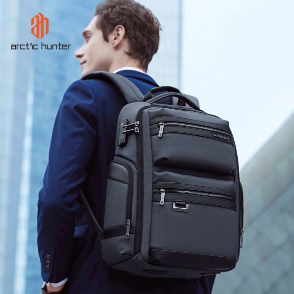 ARCTIC HUNTER τσάντα πλάτης B00682 με θήκη laptop 15.6", USB, λουκέτο TSA, 23.5L, γκρι - Τσάντες - Πορτοφόλια