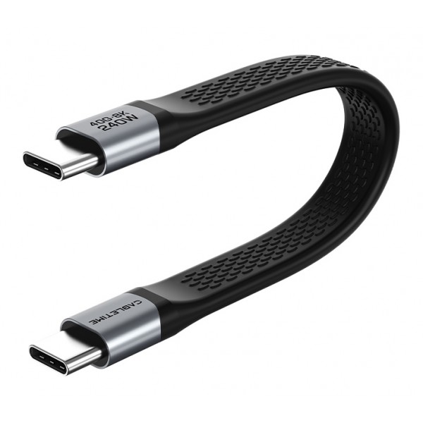 CABLETIME καλώδιο USB-C CT-FU4-AG, flat, 240W, 40Gbps, 8K/60Hz, USB4, 0.15m, μαύρο - USB-C (Type-C)