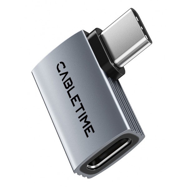 CABLETIME αντάπτορας USB-C CT-OTG41-AG, γωνιακός, USB4, 240W, 40Gbps, 8K, γκρι - USB-C (Type-C)