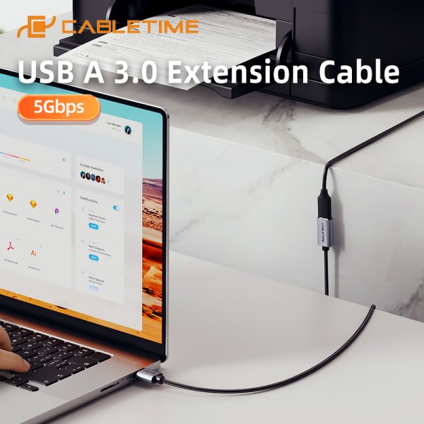 CABLETIME καλώδιο προέκτασης USB CT-AMAF1, 5Gbps, 2m, μαύρο - Περιφερειακά