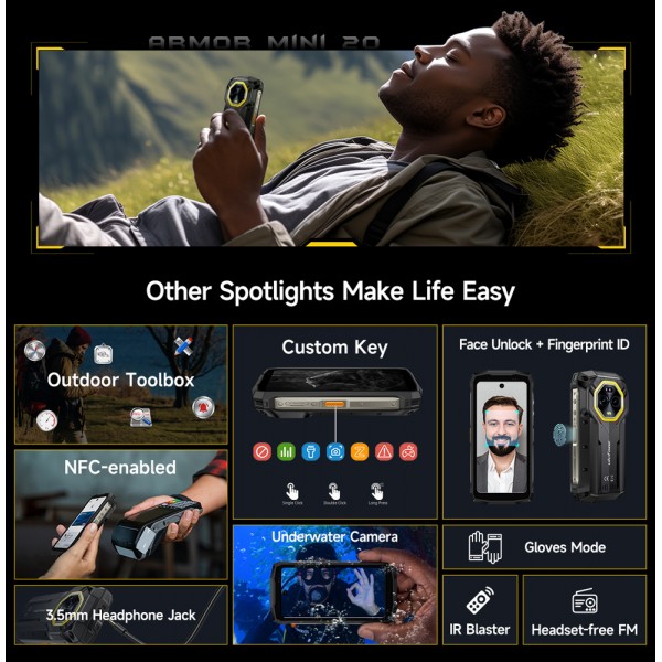 ULEFONE smartphone Armor Mini 20, 4.7", 8/256GB, 4G, 6200mAh, IP68/IP69K, μαύρο