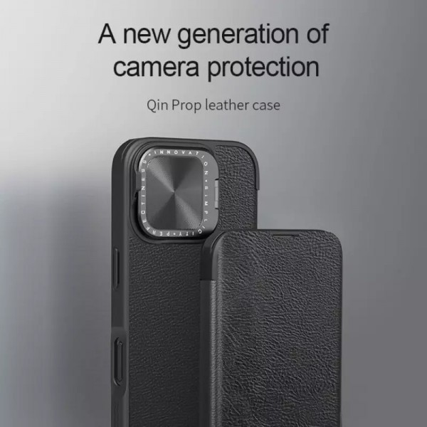 NILLKIN θήκη Qin Prop Leather για iPhone 16, δερμάτινη, μαύρη