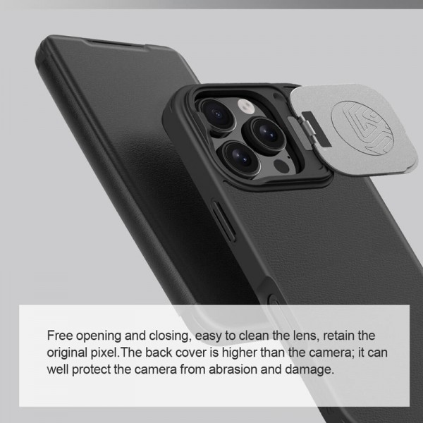 NILLKIN θήκη Qin Prop Leather για iPhone 16 Pro, δερμάτινη, μαύρη