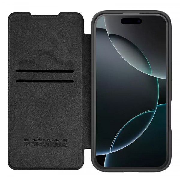 NILLKIN θήκη Qin Prop Leather για iPhone 16 Pro, δερμάτινη, μαύρη - NILLKIN