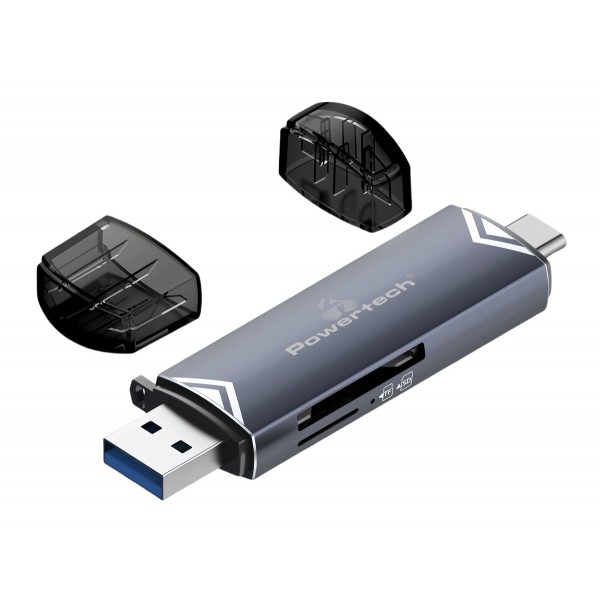 POWERTECH card reader PT-1343 για SD & micro SD, USB 3.2, 5Gbps, γκρι - Περιφερειακά