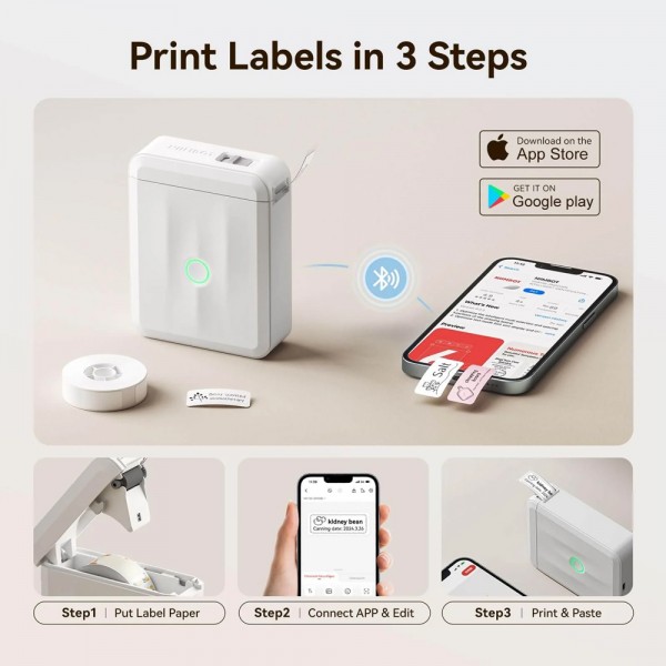 NIIMBOT smart θερμικός εκτυπωτής ετικετών D110-M, 203dpi, Bluetooth, λευκός - NIIMBOT