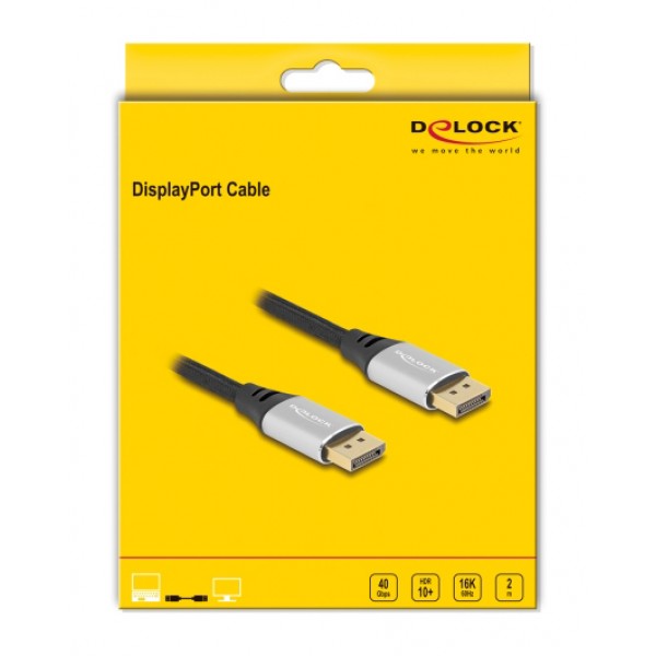 DELOCK καλώδιο DisplayPort 2.1 80634, 16K/60Hz, 40 Gbps, 2m, μαύρο DELOCK καλώδιο DisplayPort 2.1 80634, 16K/60Hz, 40 Gbps, 2m, μαύρο
