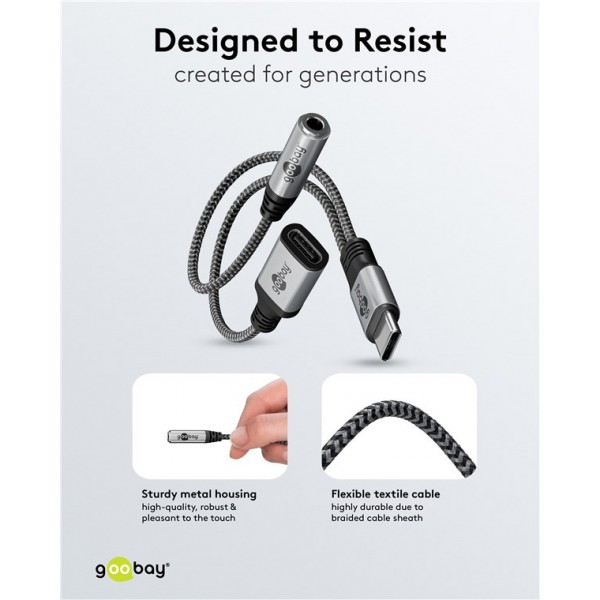 GOOBAY αντάπτορας USB-C σε 3.5mm & USB-C 74524, 60W, 480Mbps, γκρι
