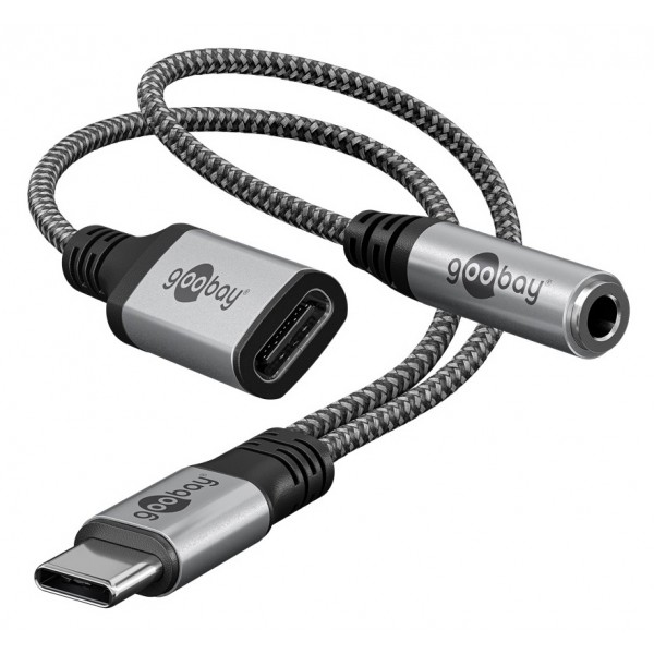 GOOBAY αντάπτορας USB-C σε 3.5mm & USB-C 74524, 60W, 480Mbps, γκρι - USB-C (Type-C)