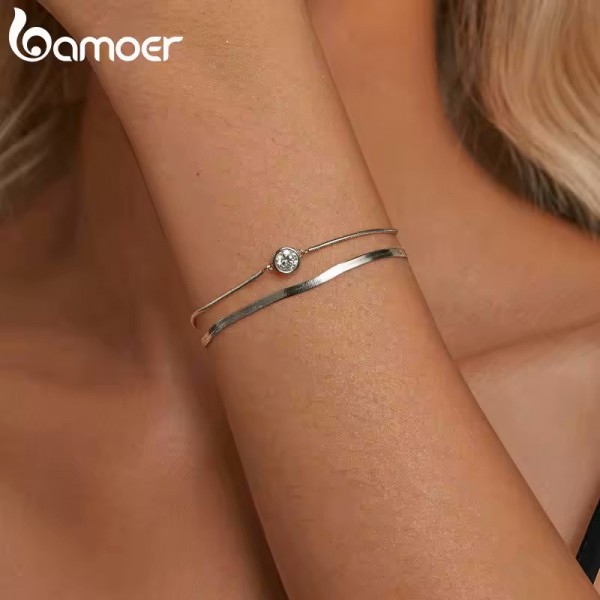 BAMOER βραχιόλι MSB022 με μοϊσσανίτη, ασήμι 925, ασημί - Κοσμήματα - Ρολόγια