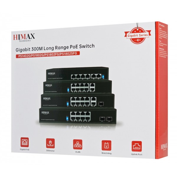 HIMAX PoE switch PS1802G, 8x Ethernet PoE & 2x Ethernet θύρες, έως 1000Mbps