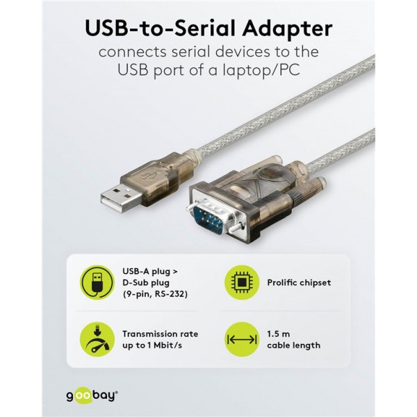 GOOBAY καλώδιο USB σε RS-232 68875, 1 Mbit/s, 1.5m, διάφανο - GOOBAY