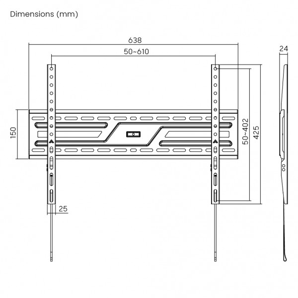 POWERTECH επιτοίχια βάση τηλεόρασης PT-1371, 37-86", έως 75kg, fixed