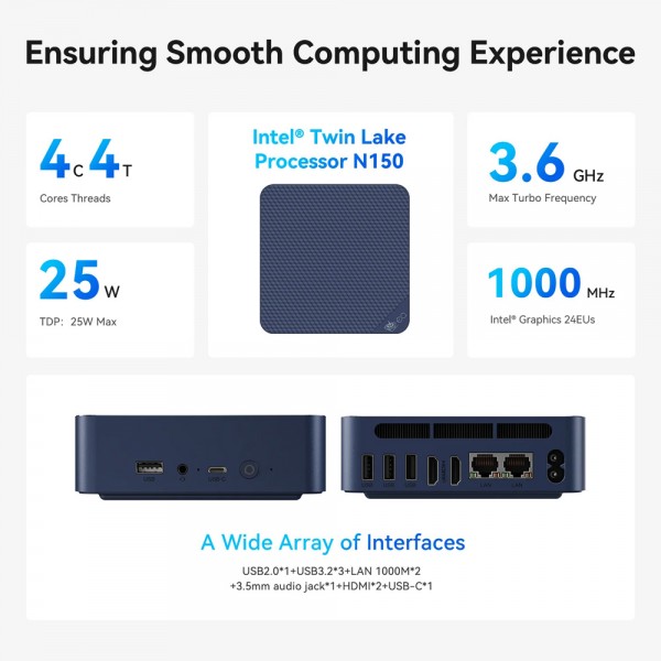 BEELINK mini PC EQ14, Intel N150, 16GB, 500GB M.2, Windows 11 Pro BEELINK mini PC EQ14, Intel N150, 16GB, 500GB M.2, Windows 11 Pro