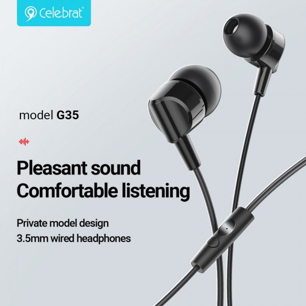 CELEBRAT earphones με μικρόφωνο G35, 3.5mm σύνδεση, 10mm, 1.2m, μαύρα - CELEBRAT
