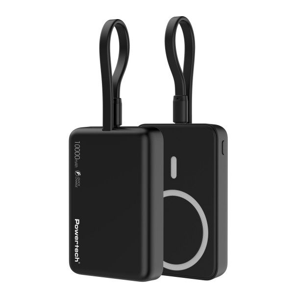 POWERTECH power bank PT-1376 με καλώδιο, 10000mah, magnetic wireless, 20W, μαύρο - Power Bank
