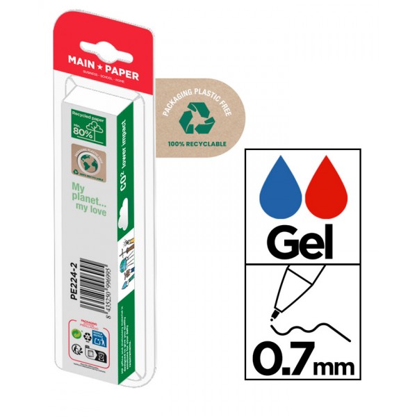 MP στυλό διαρκείας gel PE224-2, 0.7mm, μπλε & κόκκινο, 2τμχ - Αναλώσιμα - Είδη Γραφείου