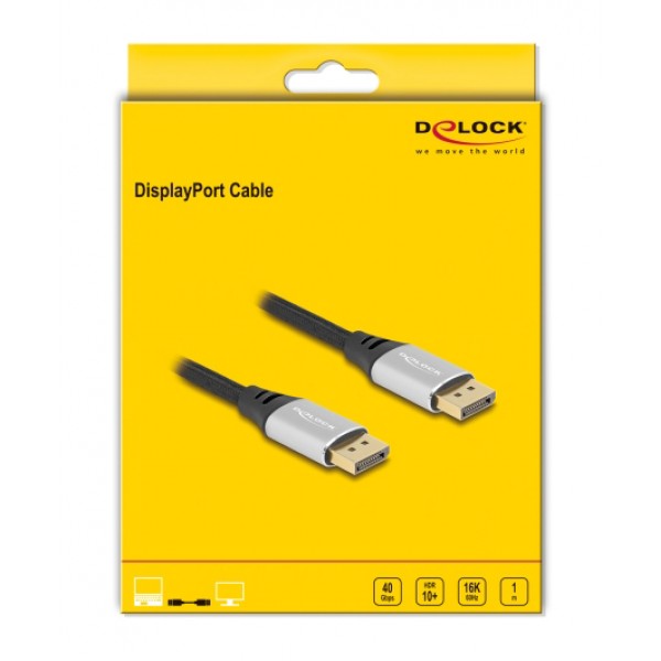 DELOCK καλώδιο DisplayPort 2.1 80633, 16K/60Hz, 40 Gbps, 1m, μαύρο