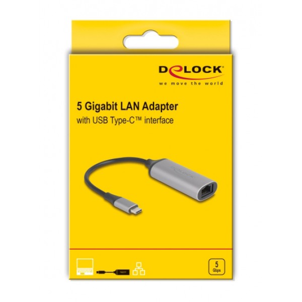 DELOCK αντάπτορας δικτύου 81570, USB-C, 5Gbps Ethernet, ασημί - Κάρτες Δικτύου - USB Dongles